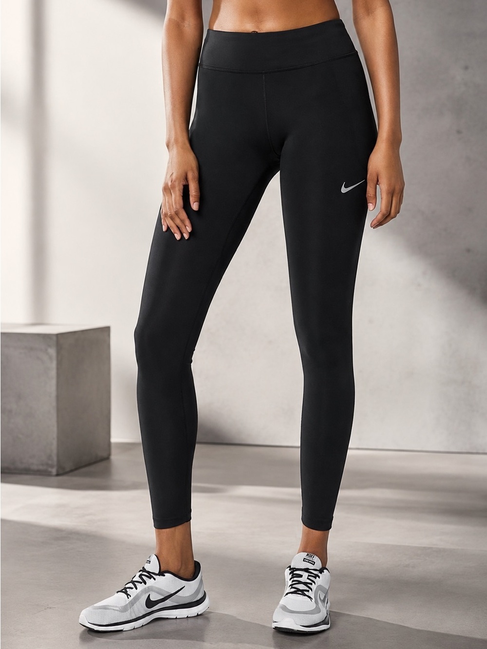 Nike Black Athletic Leggings with Silver Swoosh NWOT